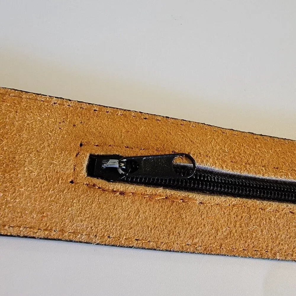 Men's Genuine Leather Belt Solid Black Belt Men‎ Zipper Pocket Underside 44